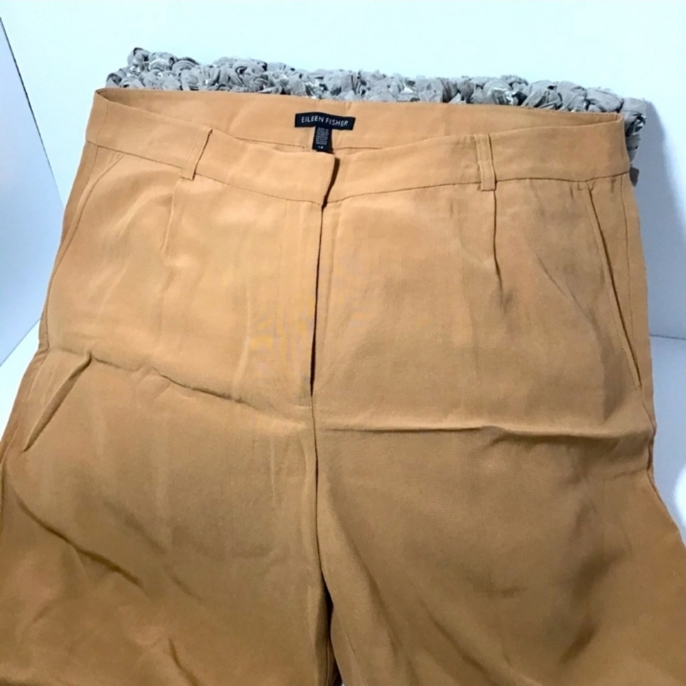 Eileen Fisher Tan Tencel Straight Leg Trousers 14